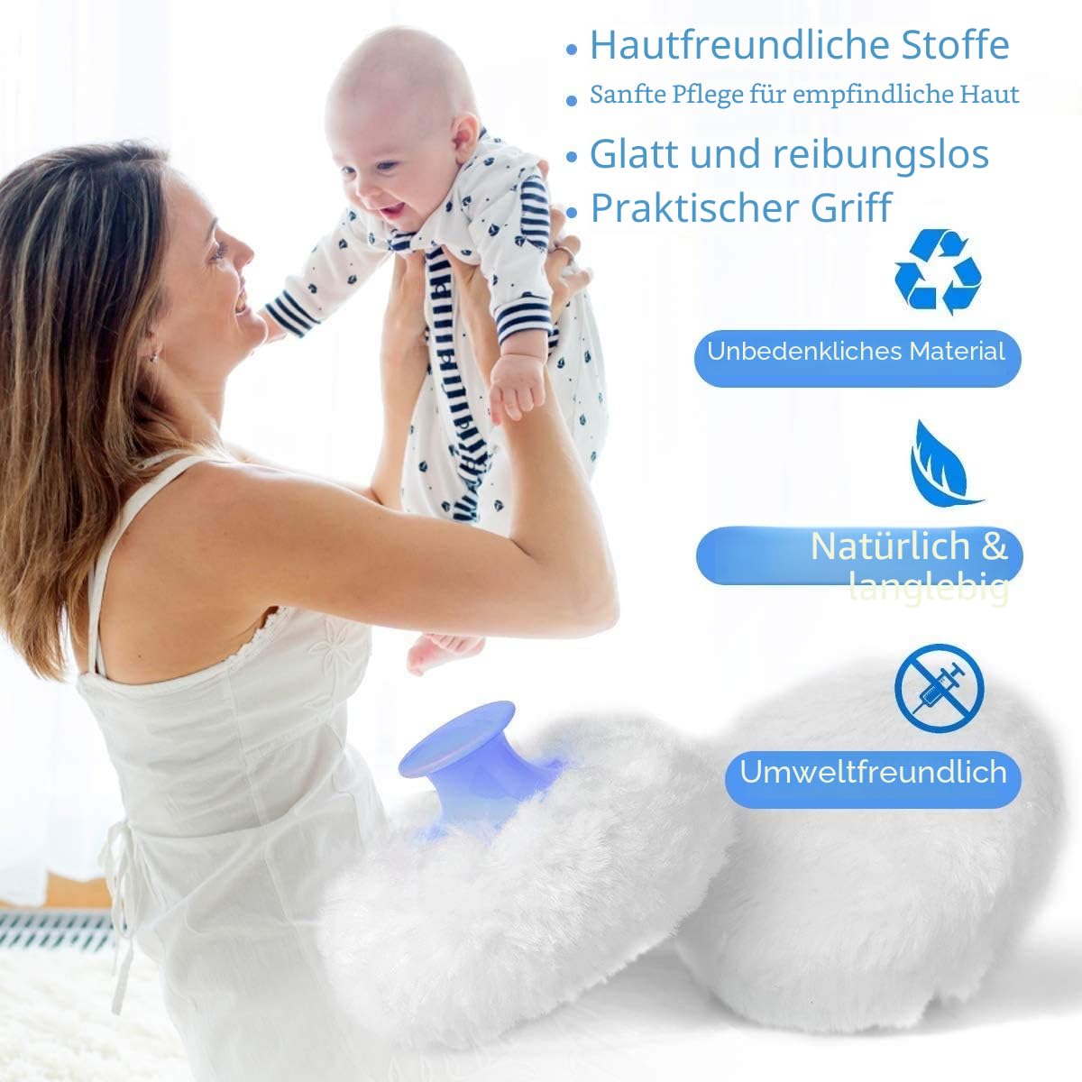 Baby-Puderquasten, Kosmetikpuder-Quasten, Kit mit Behältern, Blau und Rosa, 2 Stück