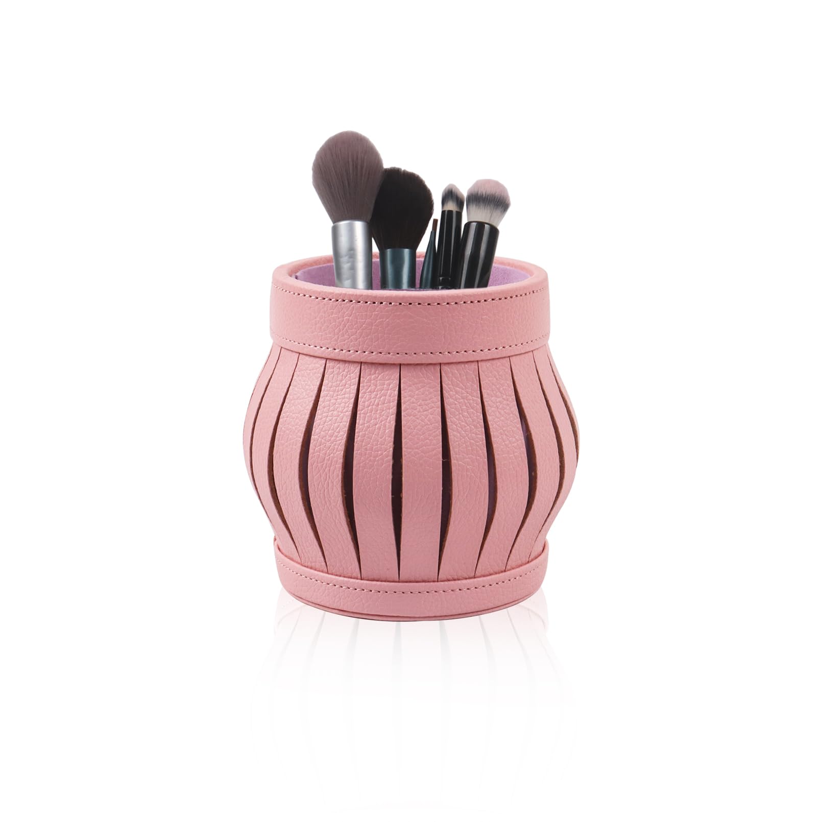 Nwvuop Makeup Brush Holder PU Leather Cosmetic Storage Organiser, Make Up Brush Organiser for Vanity Pen Pencil Holder(Pink)