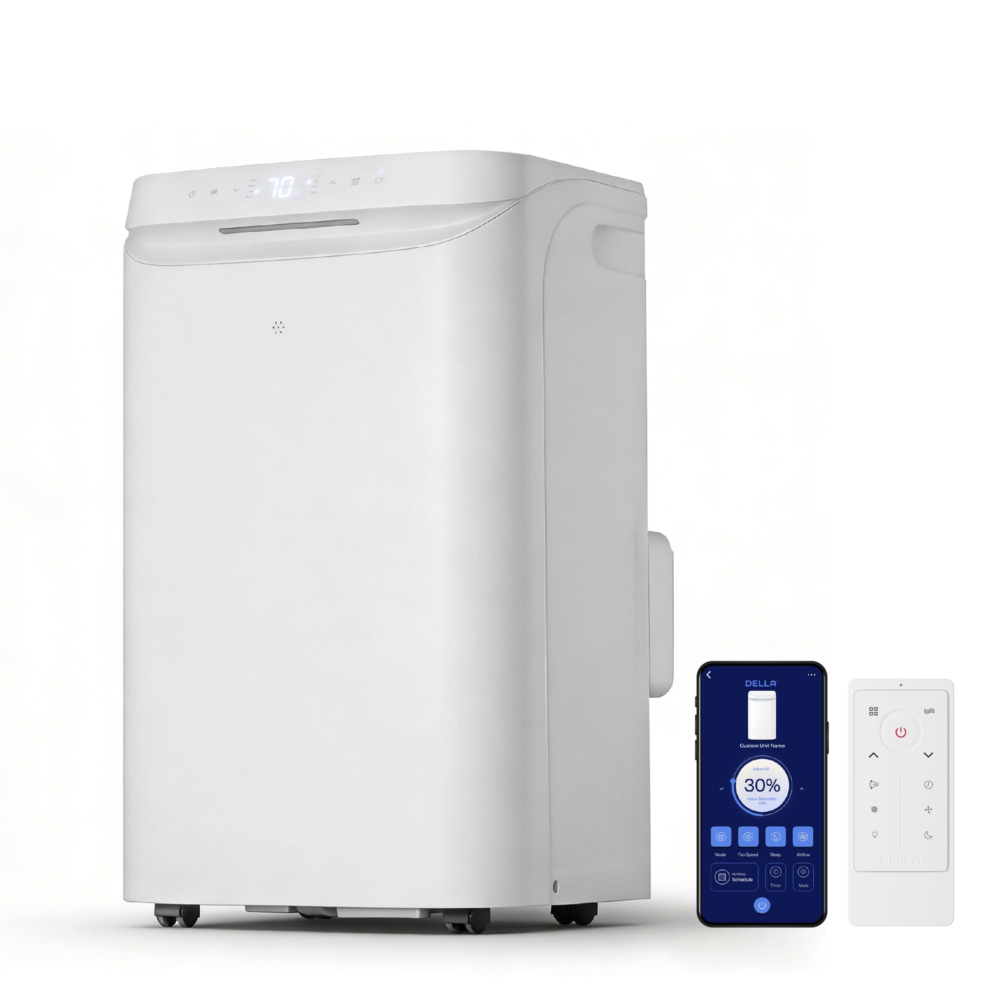 Della DELLA Sylro Series Smart Portable Air Conditioner, 14,000 BTU Drainage-Free Energy Efficient Cooling AC Units, 49dB Quiet for Bedroom, WiFi App/Voice/Remote Control, Fits 20.5"–67.3" Windows