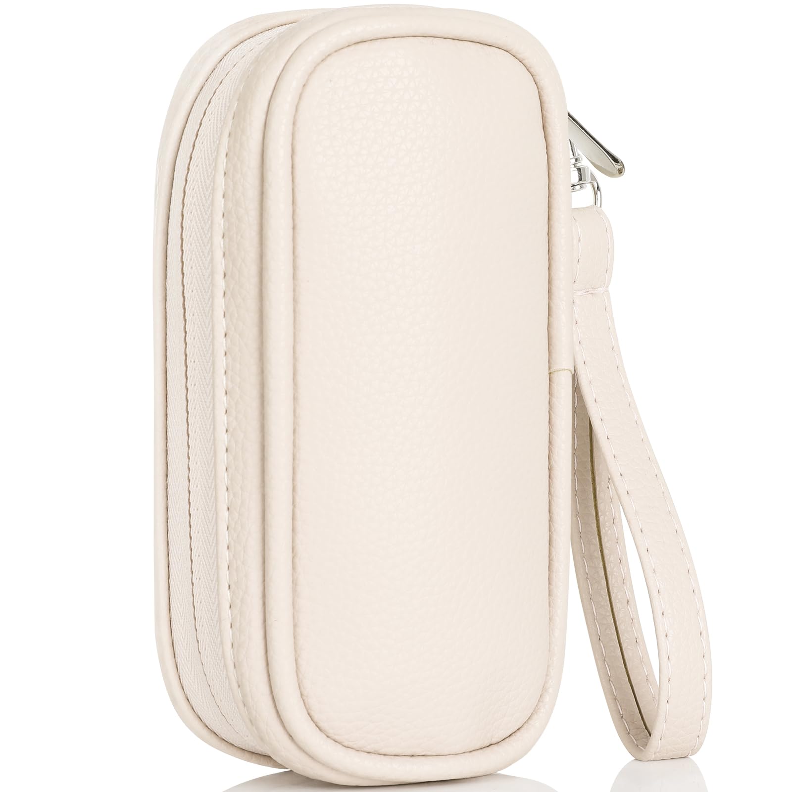 Portable Tampon Organizer Bag, Beige PU Pouch with Handle and Zipper for Women's Period Products