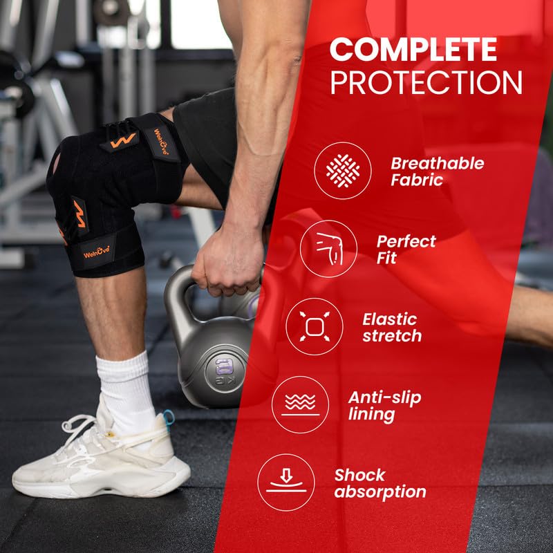 Miniatura 3 de Welnove Rodillera profesional con almohadillas y estabilizadores laterales para aliviar el dolor, compresión ajustable para desgarro de menisco,