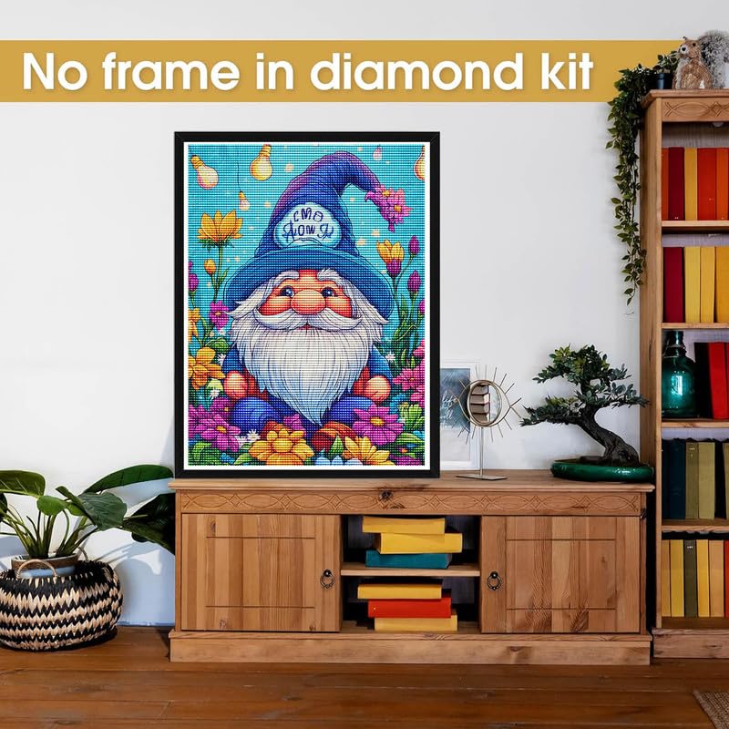 Bimkole 5D Diamond Art Kits for Adults Gnome, Full Drill DIY Rhinestone Embroidery Set Paint with Diamonds Art Flower by Number Kits Cross Stitch Home Wall Craft Decor 12x16 Inch