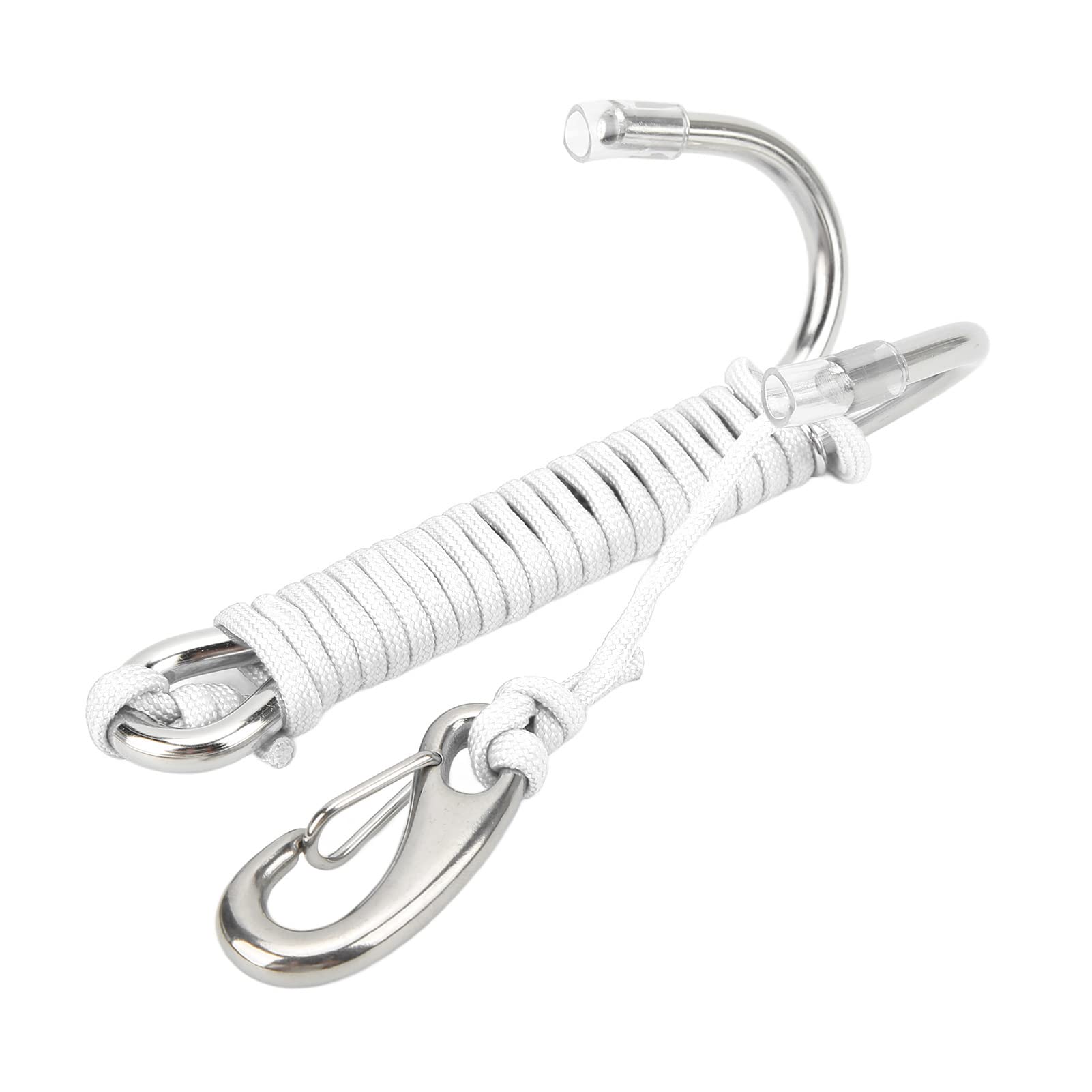 Gavigain Diving Hooks Stainless Steel Double Reef Hook with Spiral Coil Lanyard for Underwater Activities Divers Safety (White)