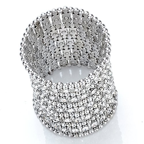 Szxc Womens Ballroom Rhinestone Stretch Cuff Bracelets Fit Wrist Circumference from 6.5" to 7.8" - Lead & Nickle Free3