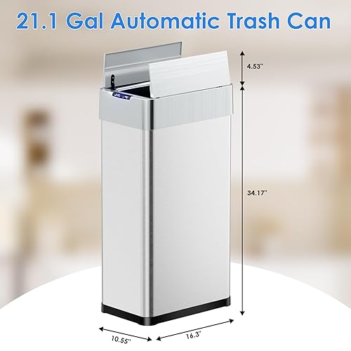 Miniatura 3 de TLSUNNY Cubo de basura automático de 21.1 galones, cubo de basura con sensor de movimiento de acero inoxidable, cubo de basura inteligente con tapa