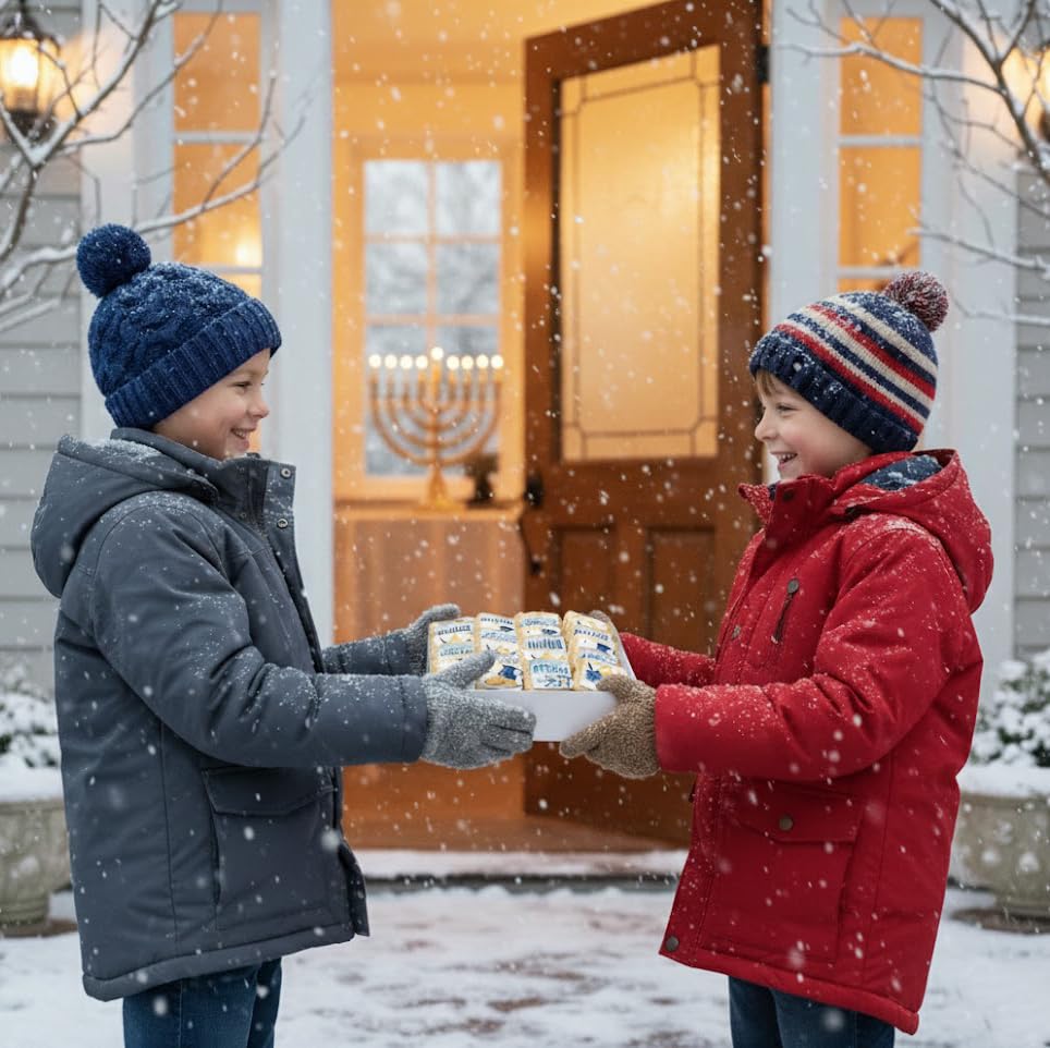 Happy Hanukkah Cookies Gift Basket Kosher bulk Party favors for Kids | Jewish Holiday Gourmet Corporate Food Gift INDIVIDUALLY WRAPPED | 24 Decorated Sugar Cookies Menorah Donuts Dreidels - Image 4