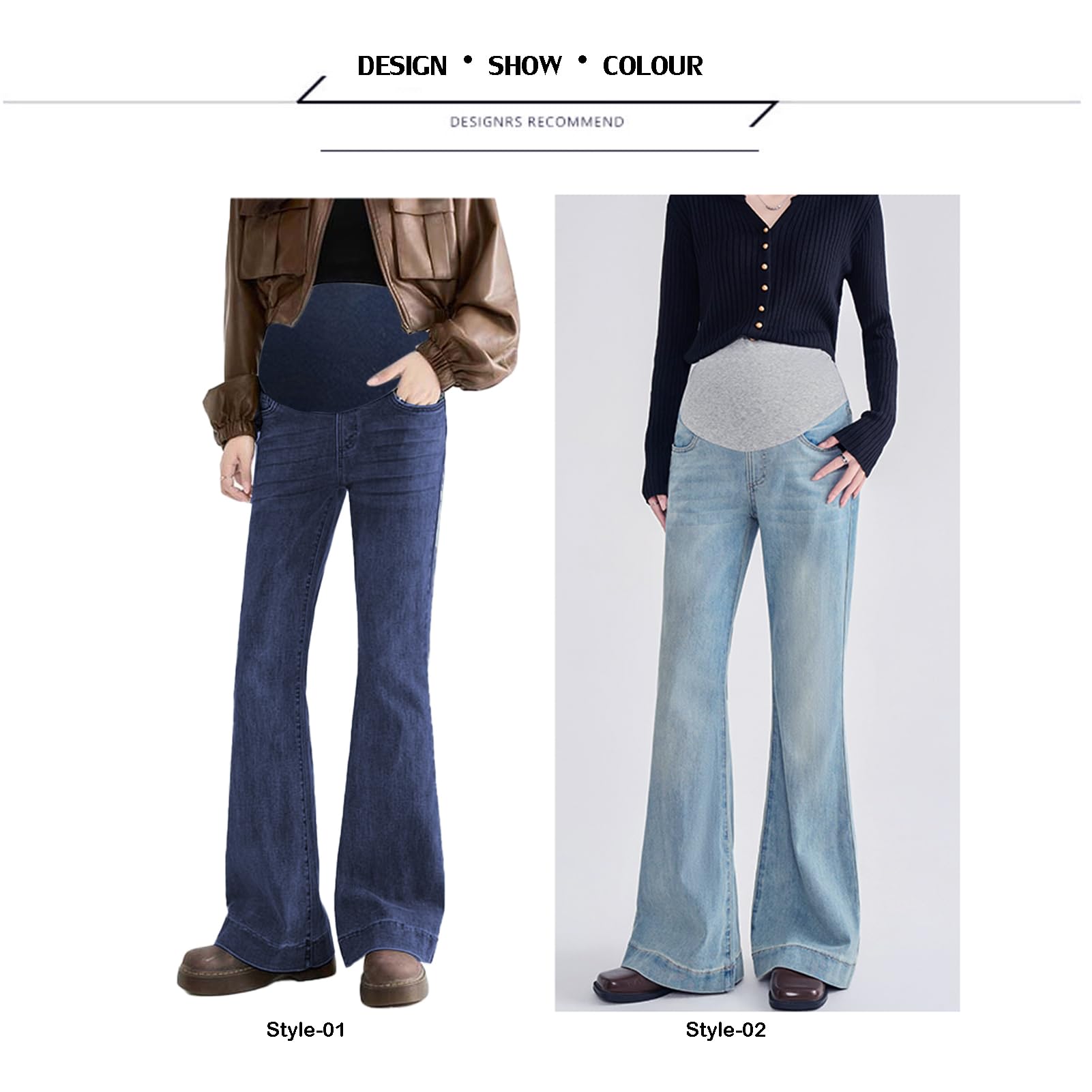 Schwangerenjeans Bootcut mit verstellbarem Bund - Elegante Denim-Hose mit Taschen für Frauen bis 165cm - Stretch Bootcut Jeans für Schwangere