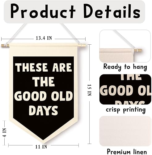 Miniatura 5 de ChenCraty Cartel de lienzo de pared con texto en inglés "These Are The Good Old Days", moderno color negro y beige motivacional para colgar,