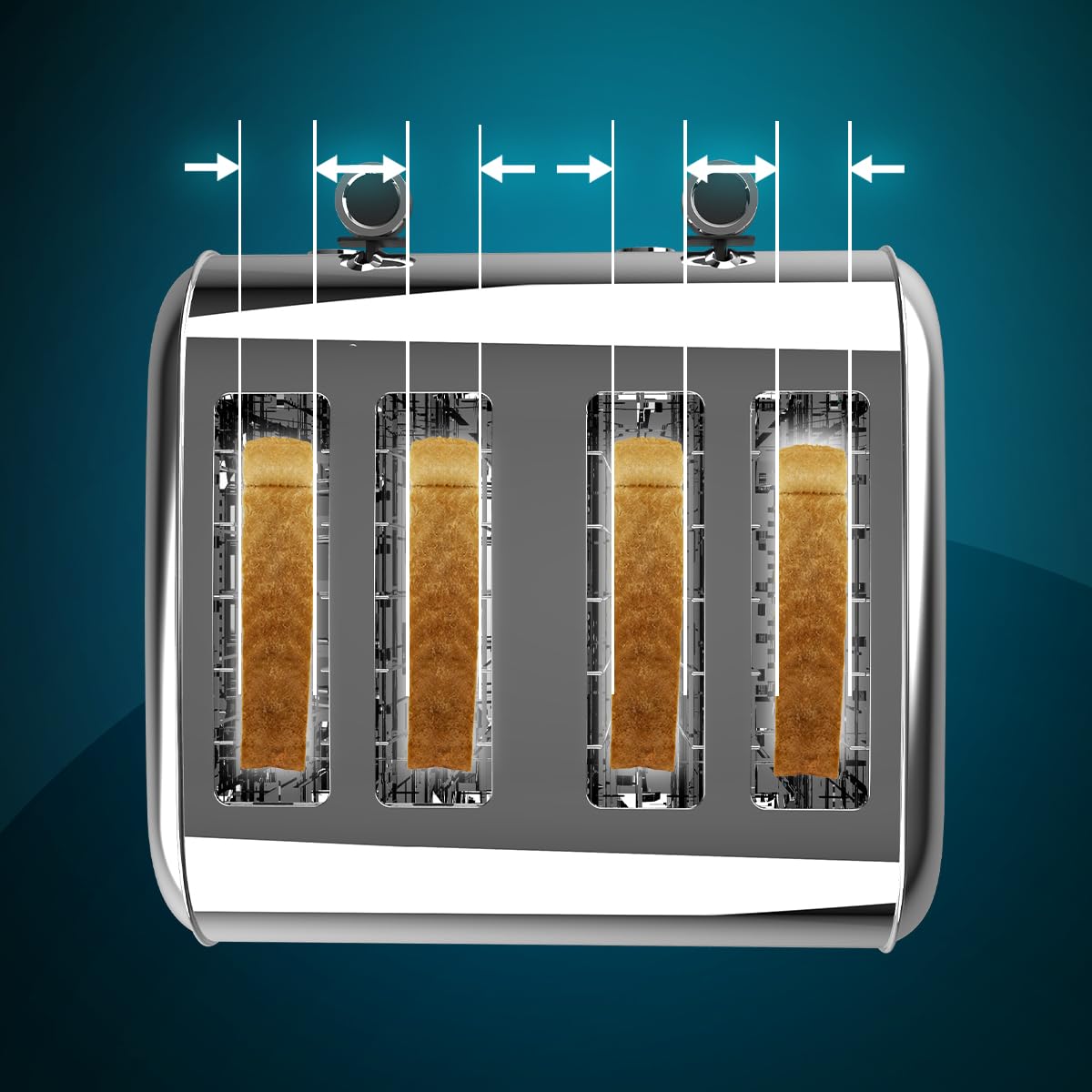 Cecotec Toster Pionowy 4 Gniazda Krótkie Toastin' time 1700 Double Inox. 1700 W, 4 kromki chleba, szerokie gniazdo 3,8 cm, 2 stojaki na bułki i tacę do zbierania, stal nierdzewna