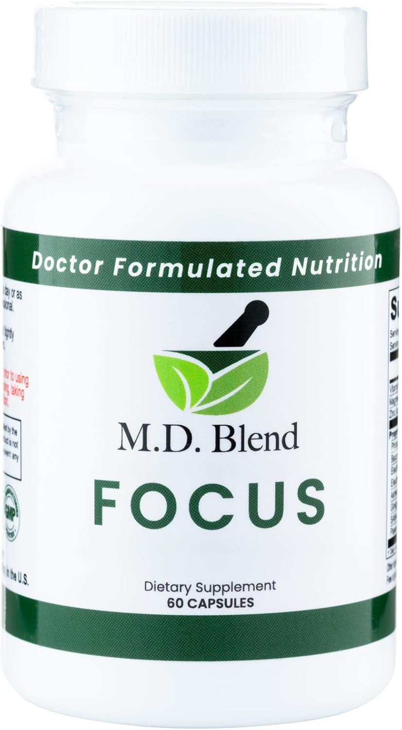 Focus Nootropic Brain Supplement, Boosts Concentration & Mental Clarity, Supports Memory & Calm, with Ginkgo Biloba & Ashwagandha, Daily Health and Wellness, 60 Gluten-Free Capsules