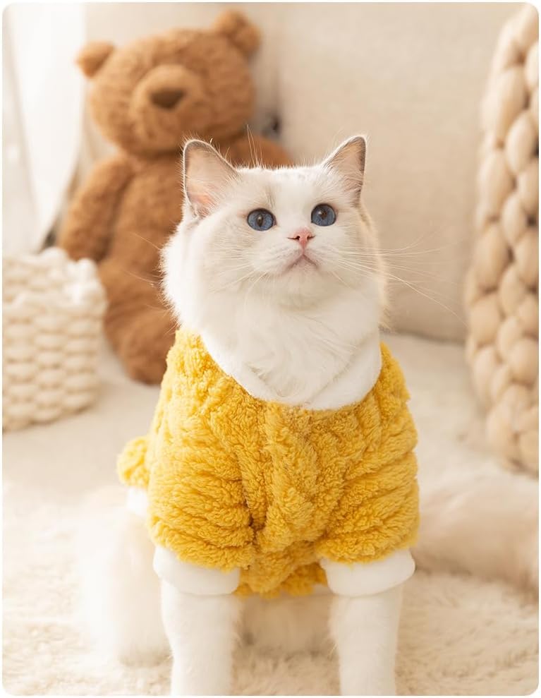 3D Animal Hoodie with Leash Hole - Winter Fleece Outfit (Yellow,XL)