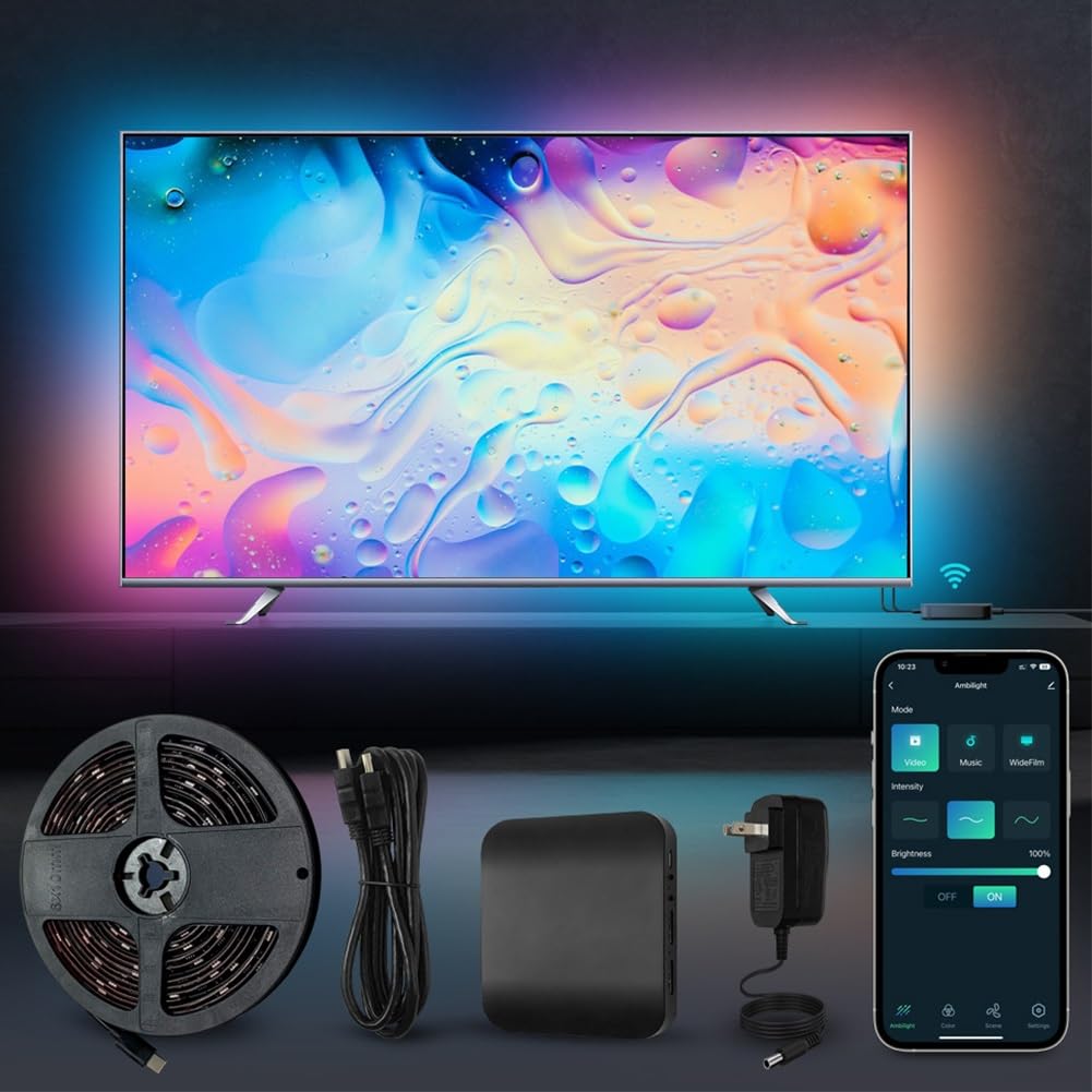 DONGXIAO Luz LED for TV, retroiluminación de TV, Tira de luz Inteligente for TV, Pantalla HDMI de TV con luz de sincronización de Pantalla, luz Ambiental de transmisión de Fondo(5m(for TV 98~105in))