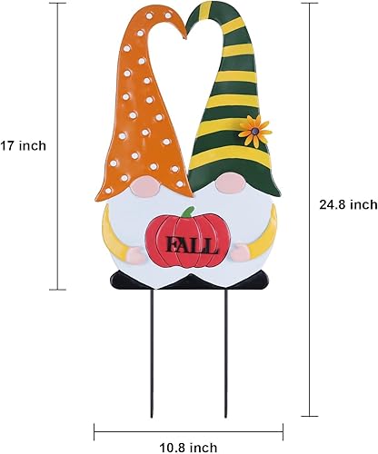 Miniatura 3 de YEAHOME Decoraciones de otoño para el hogar al aire libre, juego de 2 gnomos decorativos de jardín para decoración de otoño, letreros metálicos para