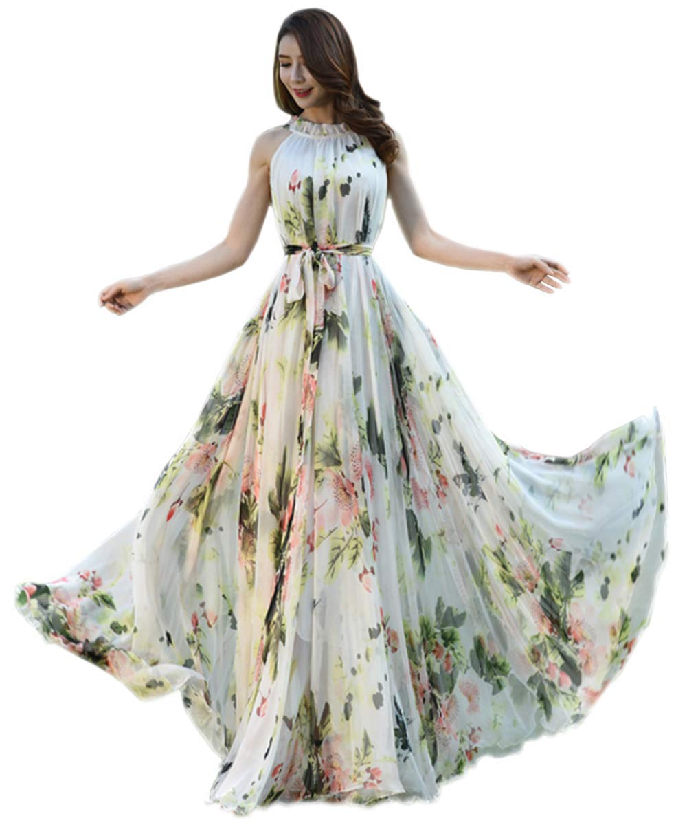 MedeSheWomen's Summer Floral Long Beach Maxi Dress Lightweight Sundress