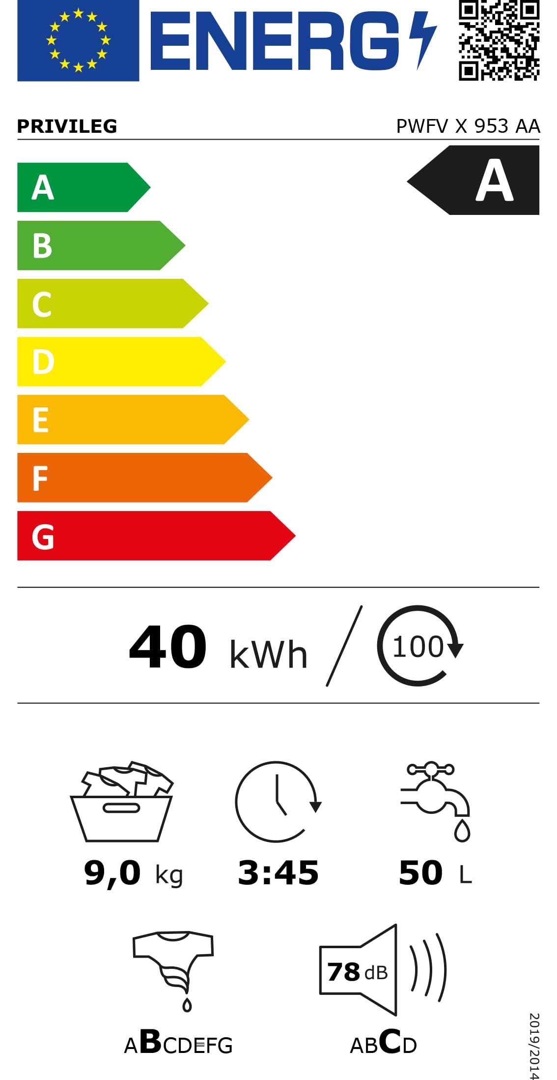 Privileg PWFV X 953 AA Waschmaschine-Frontlader/9 kg/Water Balance Plus/Dynamic Inverter-Motor/Mehrfachwasserschutz+/ Kurz 45'/ Express 30'/ Antiflecken-Option