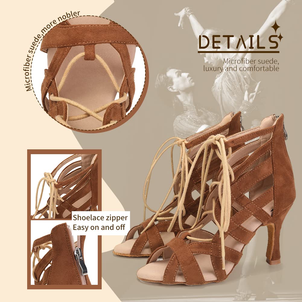 SWDZM Scarpe da Ballo Latino Americano Stivaletto Salsa e Bachata Donna Punta Aperta da Pratica