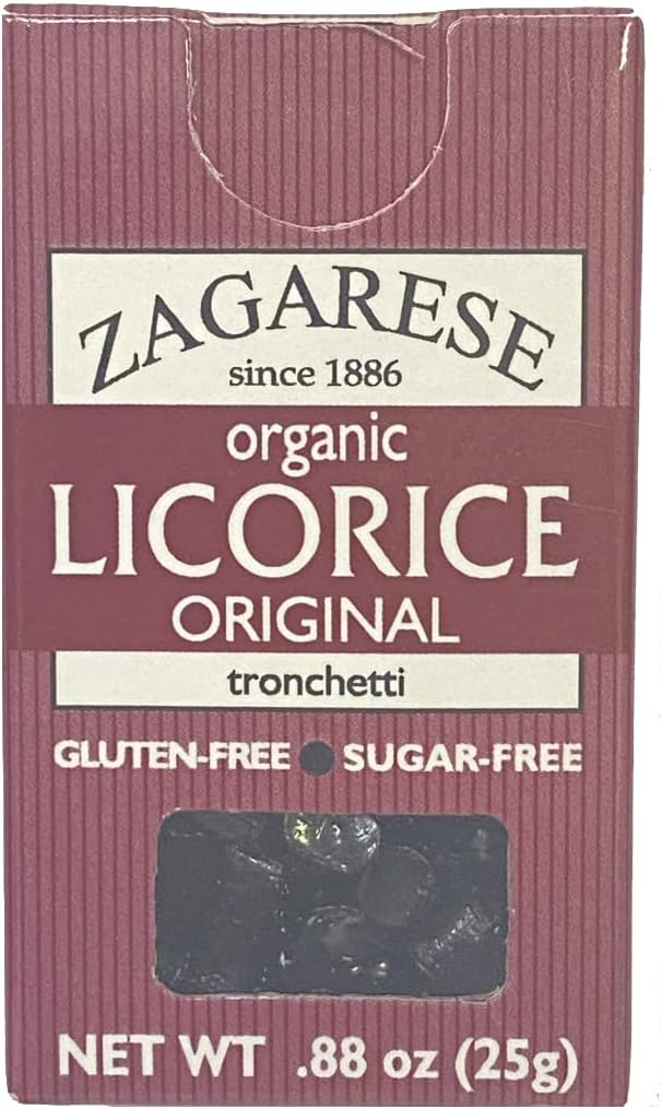 Zagarese 100% Organic Licorice, Original Extra, Dark Brown, Black, (TICO), 0.88-Ounce (Pack of 6),