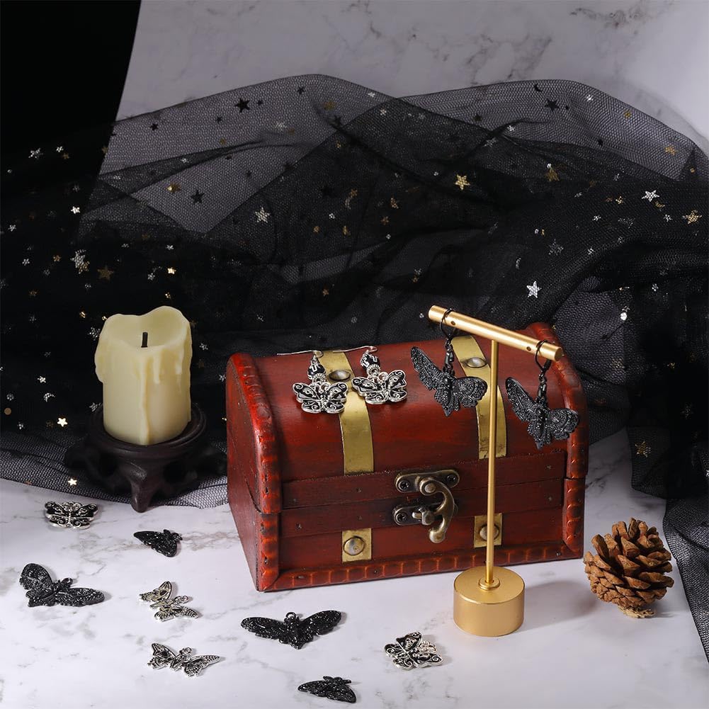 SUNNYCLUE 1 Box 24pcs 4 Styles Butterfly Charm Moth Charms Bulk Gothic Charm Black Skull Butterflies Skeleton Halloween Alloy Insect Charm for Jewelry Making Charms DIY Necklace Earring Adults Craft