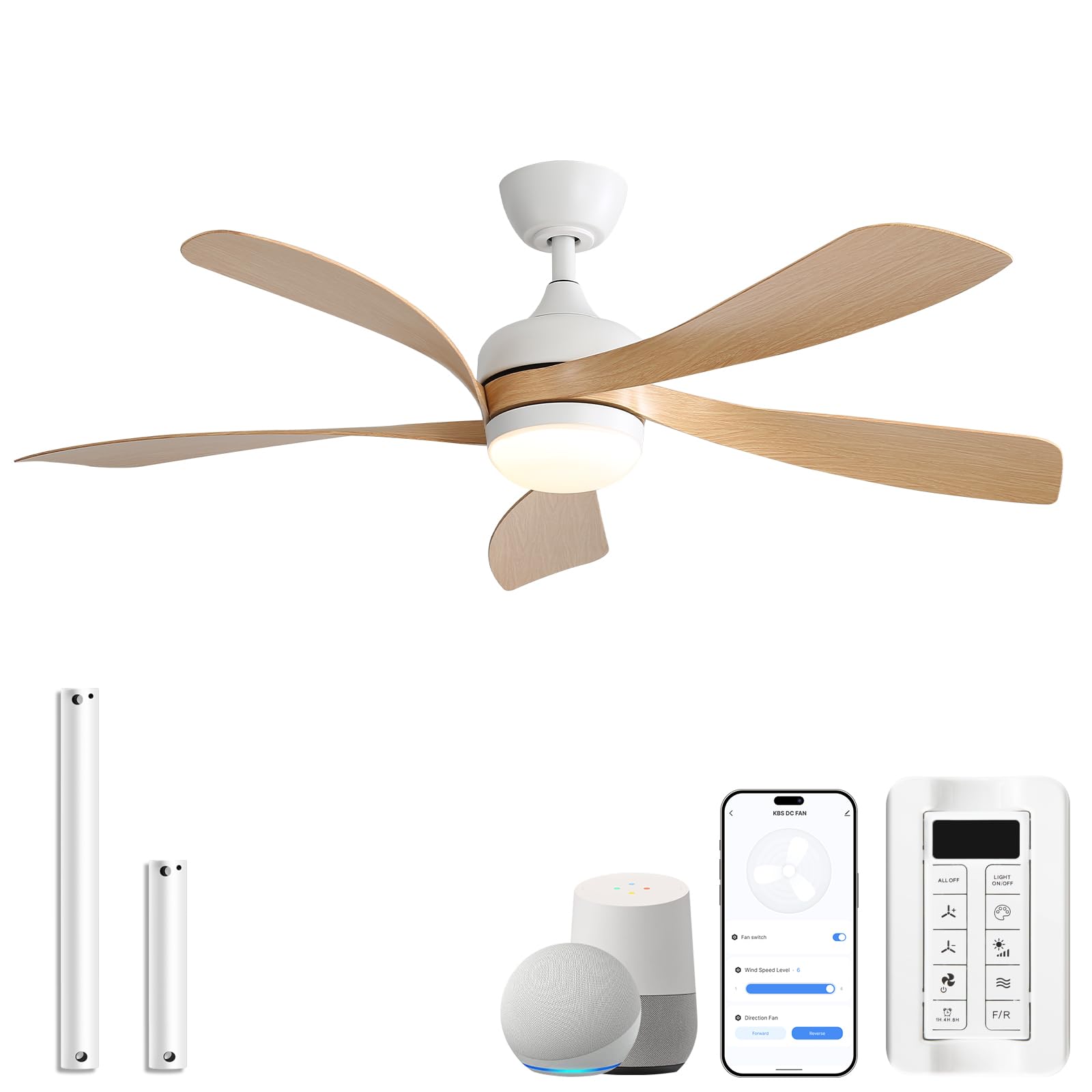 Sofucor 132cm Smart Ventilador de Techo con Luz,LED Silencioso Ventilador Techo con Mando Alexa/APP, Distancia, WiFi, Motor DC,Temporizador, 6 Velocidades para Dormitorio Salon
