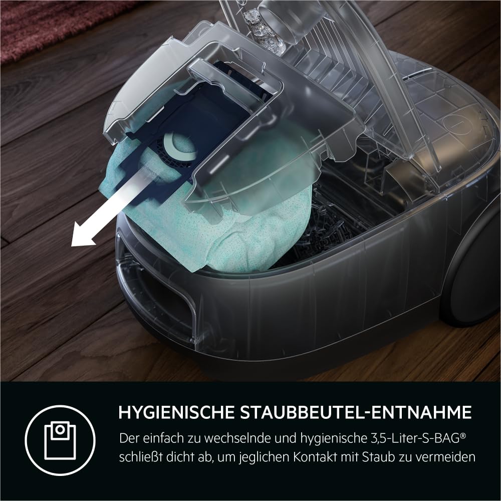 AEG AB61H6SW Staubsauger mit Beutel/hohe Saugleistung auf Allen Böden/inkl. Zusatzdüsen / 50% Recyclingkunststoff/ideal für Asthmatiker, Allergiker, Haustierbesitzer / 12 m Kabel / 850 W/weiß