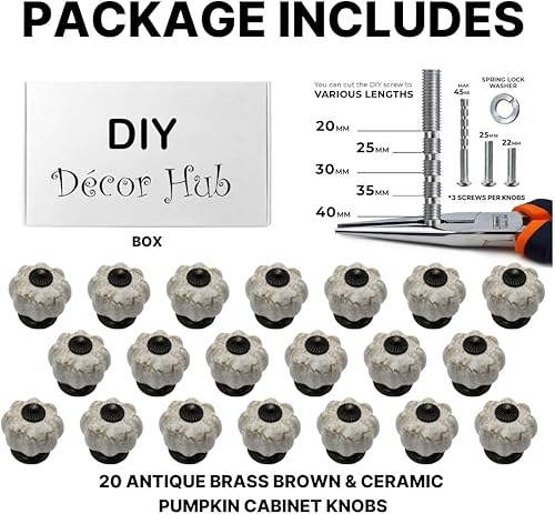 Miniatura 9 de DIY Décor Hub - Set de 10Pomos antiguos de cerámica diseño calabaza asas para gabinetes clóset aparador cajones mobiliario de cocina o habitación
