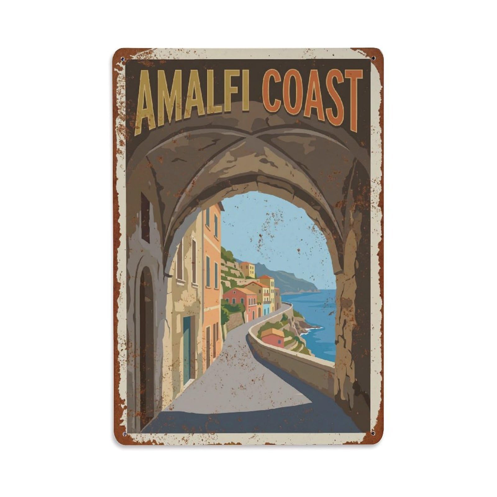 Vintage Travel Passage Italy Vaulted Metal Tin Sign