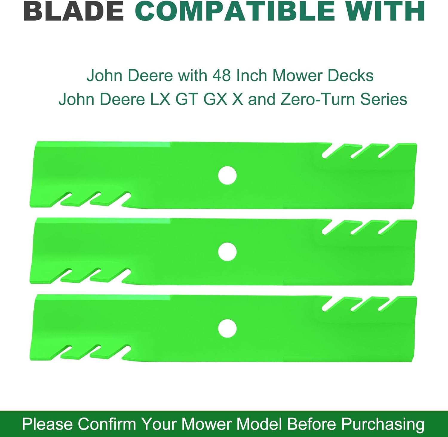 M127500 M127673 M145476 Mulching Blades for John De ere 48" Deck - Fits John De ere X350 X500 X590 and Zero-Turn mowers Z425 Z435 Z445 (3 Pack)
