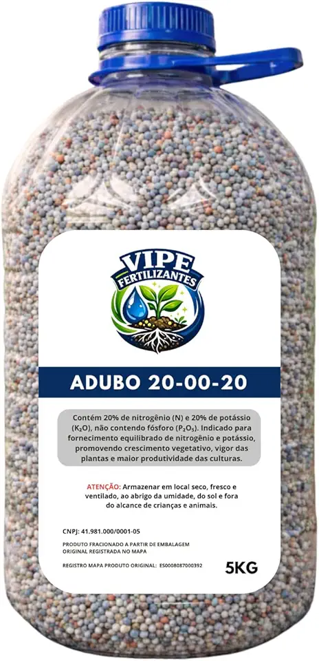 Adubo NPK 20-00-20 Fertilizante para Agricultura Pote 5kg