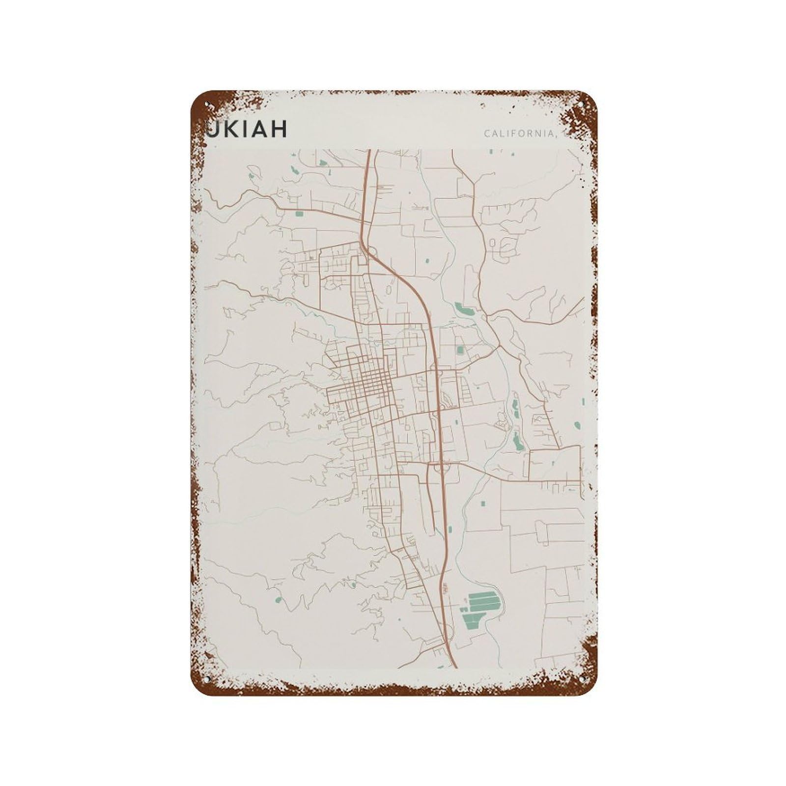 xiaoxiaoshen Ukiah Map California Travel Gift Minimalist Wall Decor Art Metal Tin Poster Modern Home Decor Art Home Bar Shop Decorations Vintage Sign 30x20cm