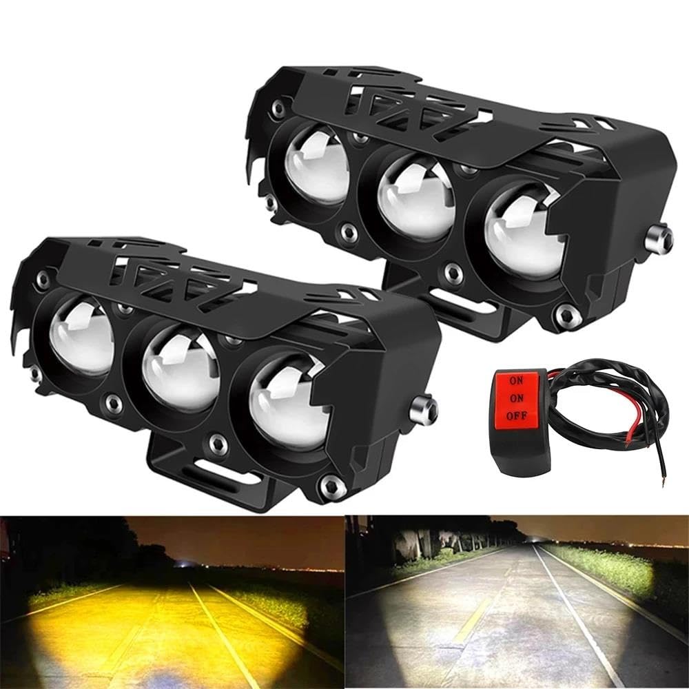 Reflektor motocyklowe 3-soczewkowe Super Jasne Reflektory Motocyklowe, LED, Przeciwmgielne, Motocykle, Światła Mijania, Robocze, Skutery(2pcs with Switch)