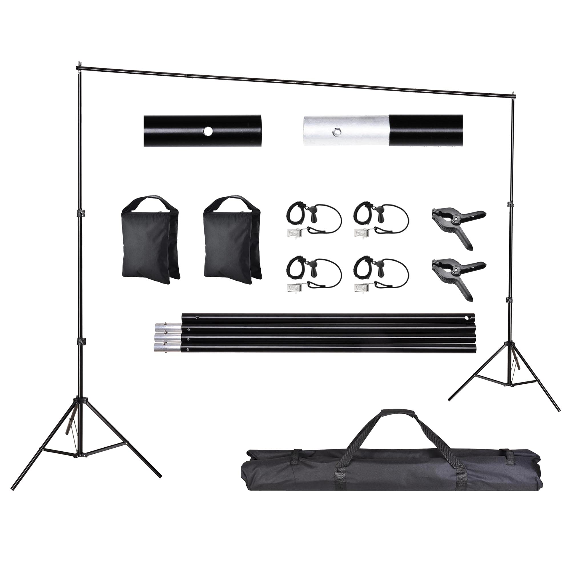 AW Backdrop Stand Kit 7 x 10ft Adjustable Background Support System Stand Kit 2 Spring & 4 Clips Carry Bag for Studio Photo Live Stream Party Event