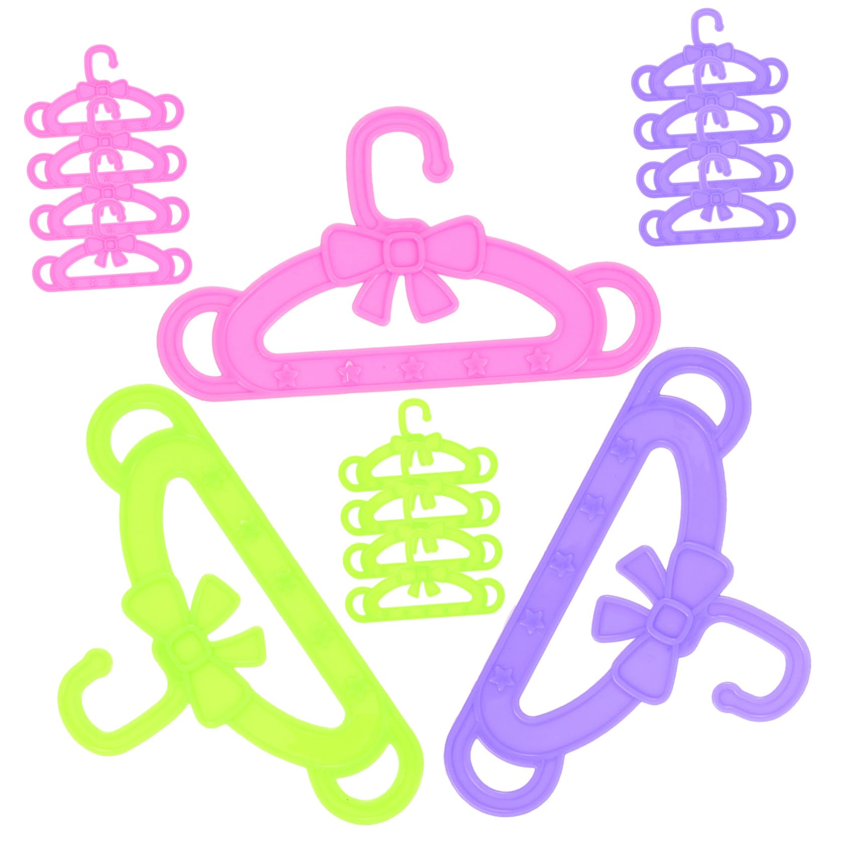 Perchas para Vestidos de Muñecas de Plástico 15 Piezas | Accesorios para Ropa de Muñecas de Juguete, Surtido Rosa Verde y Morado, para Navidad y Ocasiones Obsequios