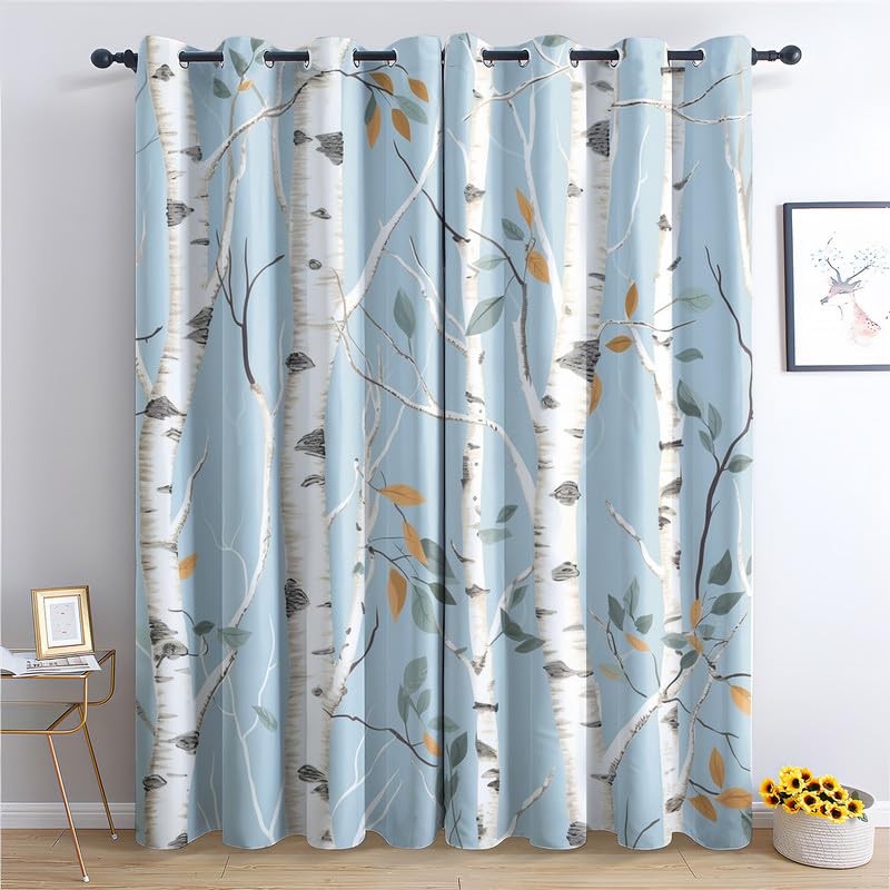 Cortinas opacas de abedul de 90 x 90 pulgadas, juego de 2 paneles para dormitorio y sala de estar, cortinas térmicas con ojales con patrón decorativo, diseño de plantas de caída de 90 pulgadas para