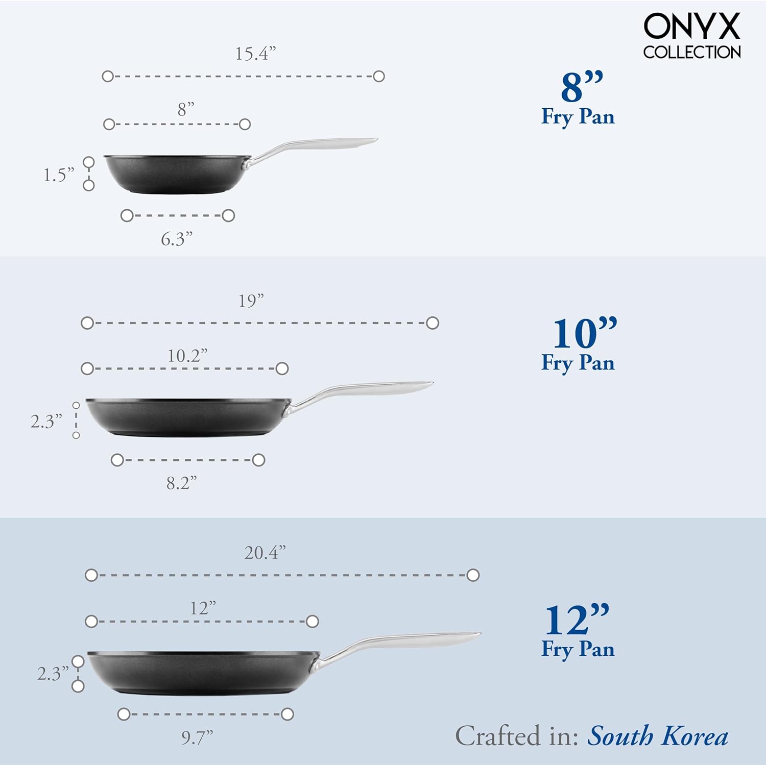 TECHEF Onyx 8", 10", 12" Nonstick Frying Pan Set, Induction Compatible, Dishwasher/Oven Safe, Made in Korea - Image 6