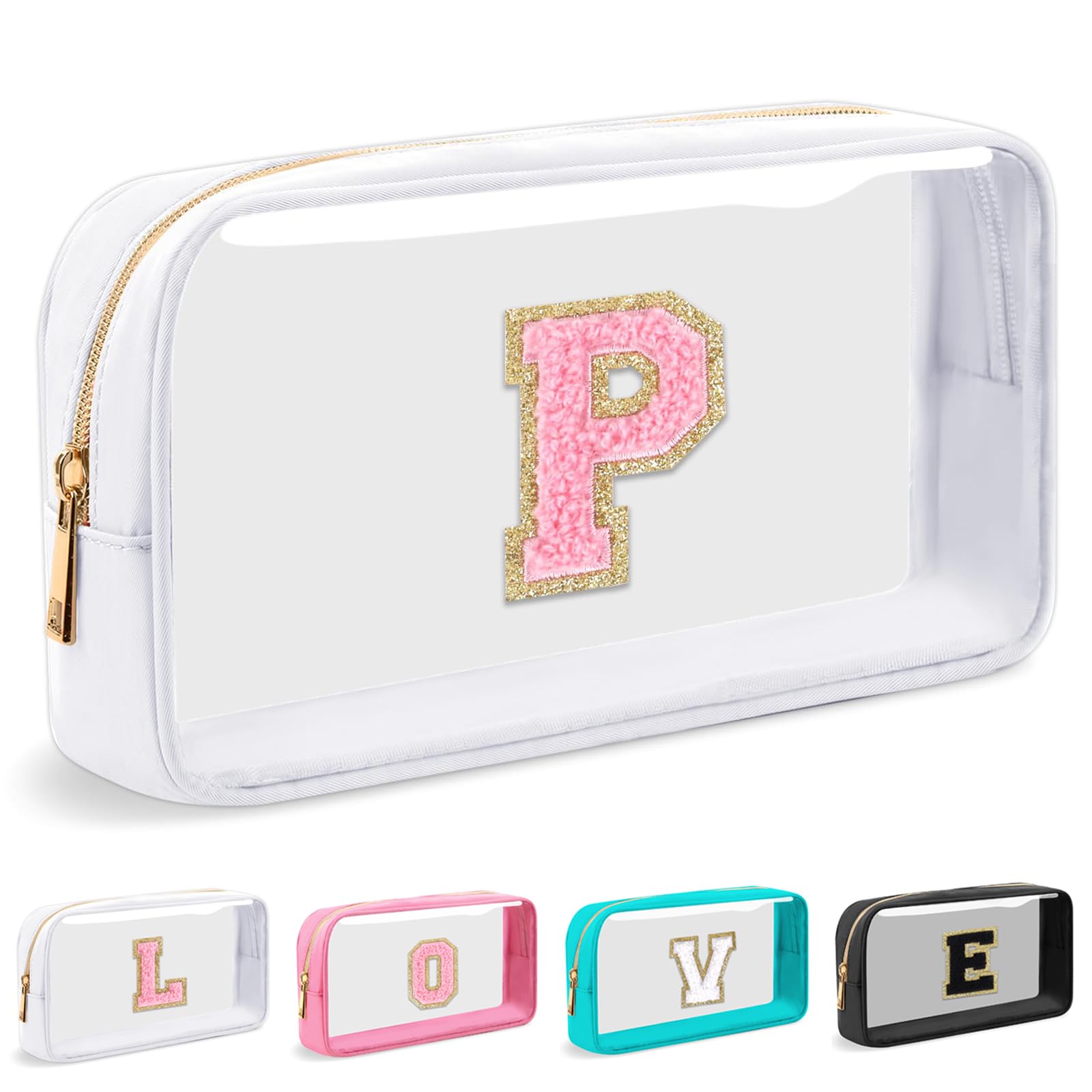 Cosmetic Bags Clear Makeup Bag Organizer Travel Essentials Gifts for Women Girlfriend Teen Mom Teacher Brithday Mothers Day Gifts A-Z Personalized Bag (P