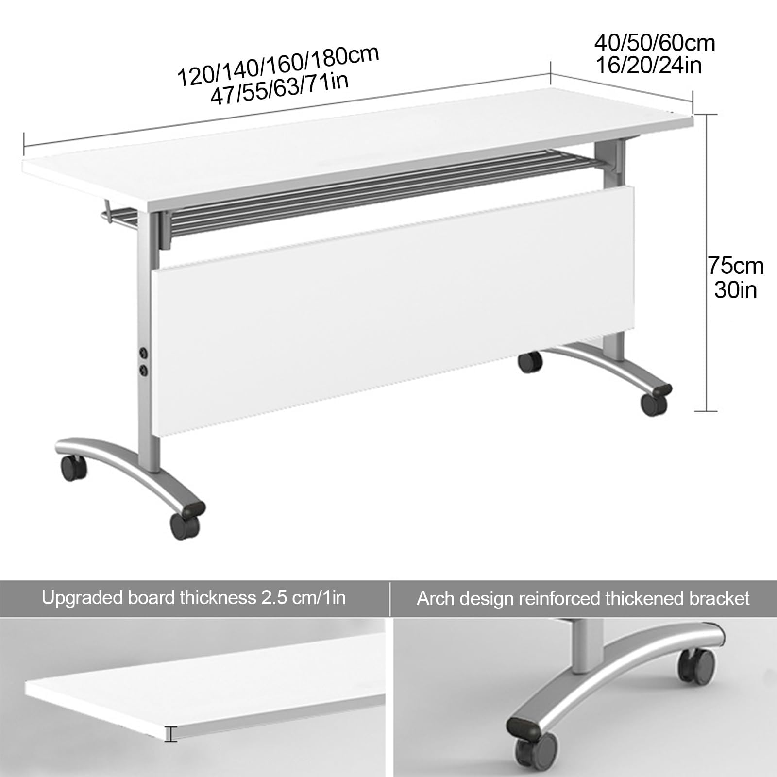 Przenośny składany stół konferencyjny z kółkami – oszczędność miejsca, białe biurko na spotkania i wydarzenia, 120 x 50 x 75 cm, wszechstronna i solidna konstrukcja do biur, sal konferencyjnych i