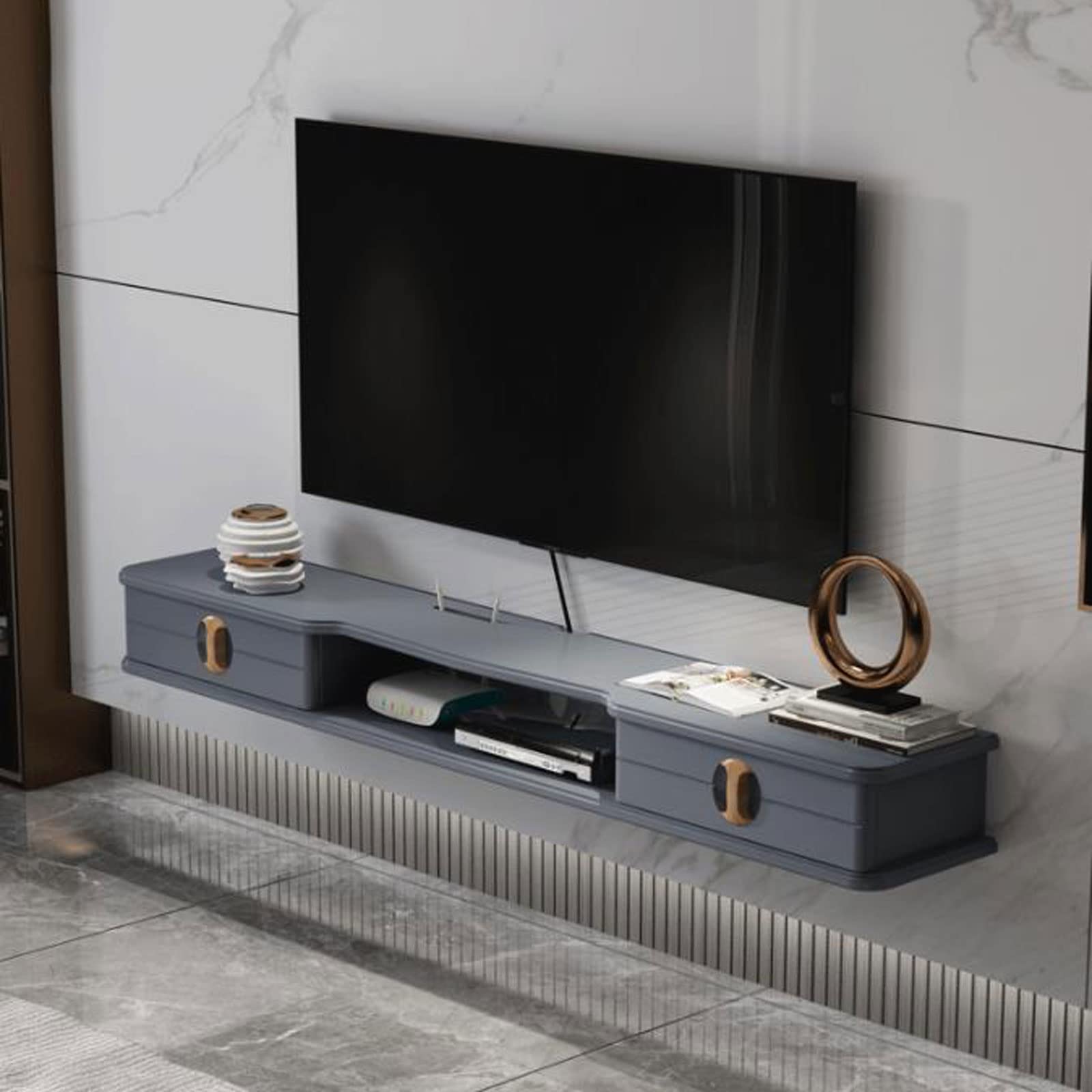 Mensola sospesa da parete con router SetBox, supporto per console TV con ripiano per giocattoli e cornice per foto, lettore DVD, per CD e DVD, Sky Box, supporto per TV e Goo