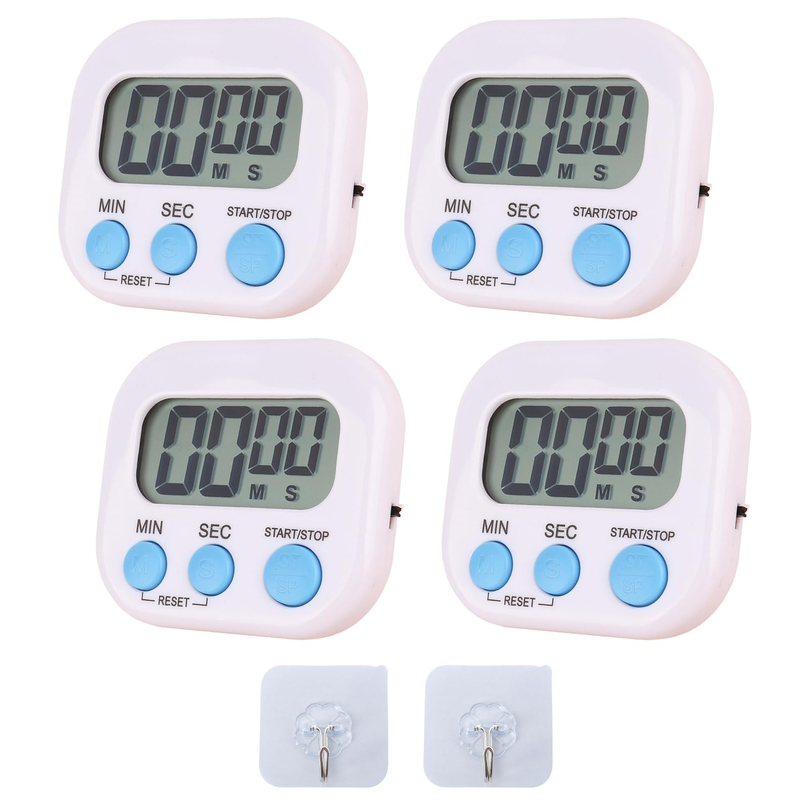 Uoxmiy 4 PCS Kitchen Timers for Cooking, Multifunctional Digital Timer with Magnetic Back for Cooking Versatile Countdown and Stopwatch and Loud Alarm (White)