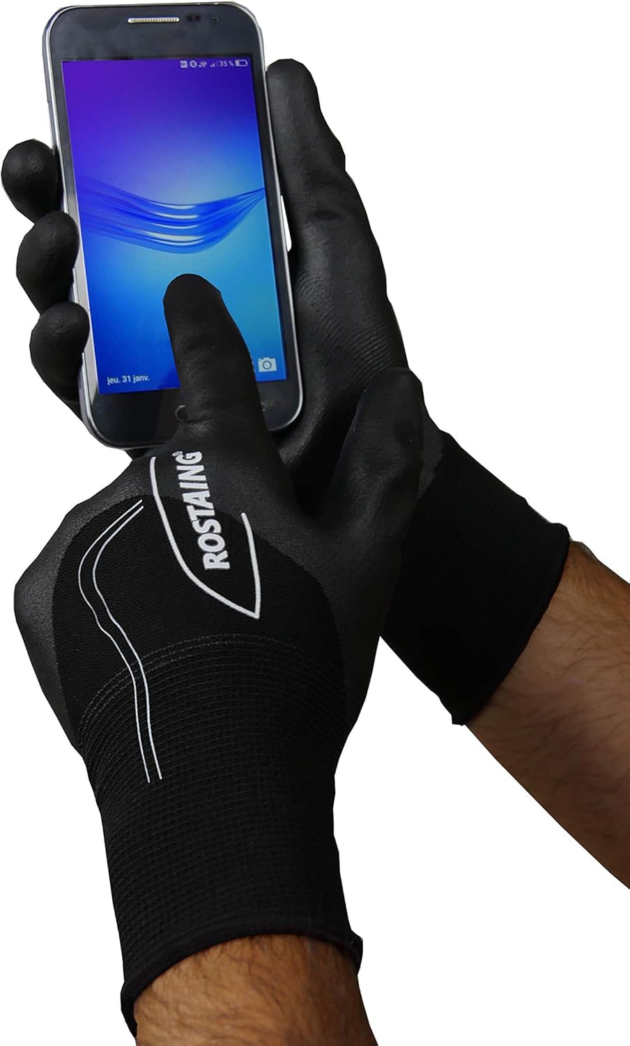 ROSTAING Gants Fins Tactiles Téléphone Jardinage Bricolage Imperméables Résistants Nitrile Taille 10