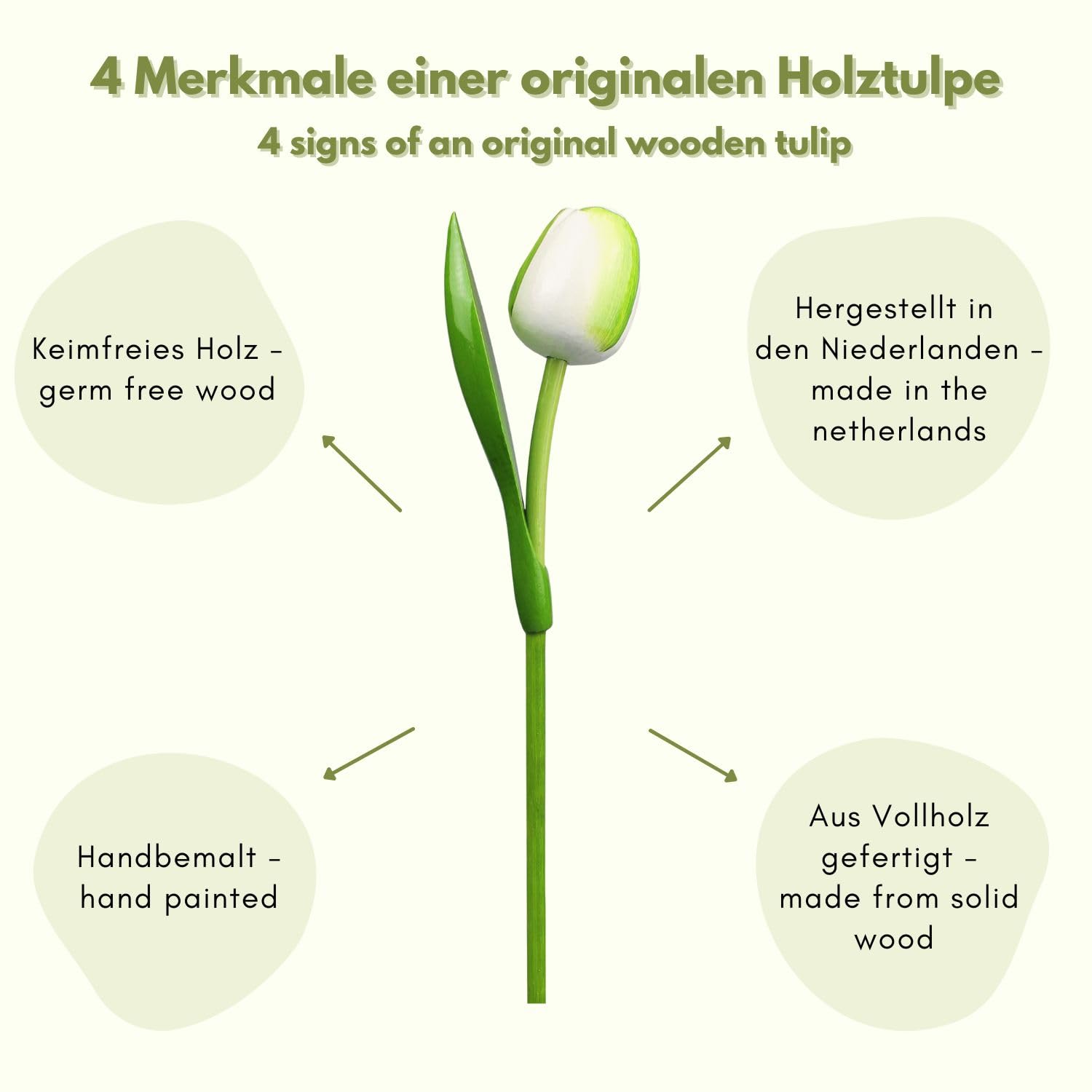 Bouquet de Tulipes en Bois Blanc 34 cm, Fleurs en Bois Décoration, Fabriqué en Hollande