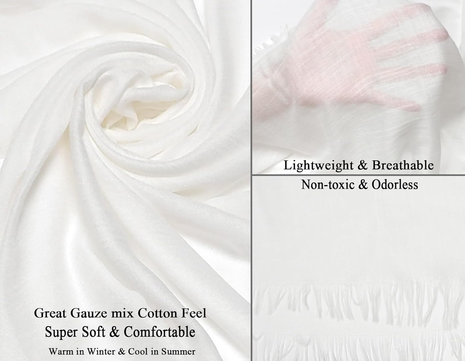 Gragengs Women Summer Scarfs Lightweight Large Long Gauze Shawl Linen Beach Wrap Plain 75”×43” - Image 2