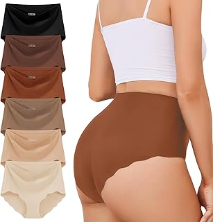 TDONE Underwear Women's Seamless Briefs Women's Waist Briefs Comfortable Seamless Women Underwear Medium to High Waist Made of Ice Silk Breathable Cool Sexy Pack of 6