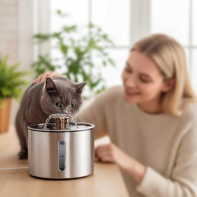 Fuente de agua para gatos de acero inoxidable, 2.5L, silenciosa, USB miniatura 4