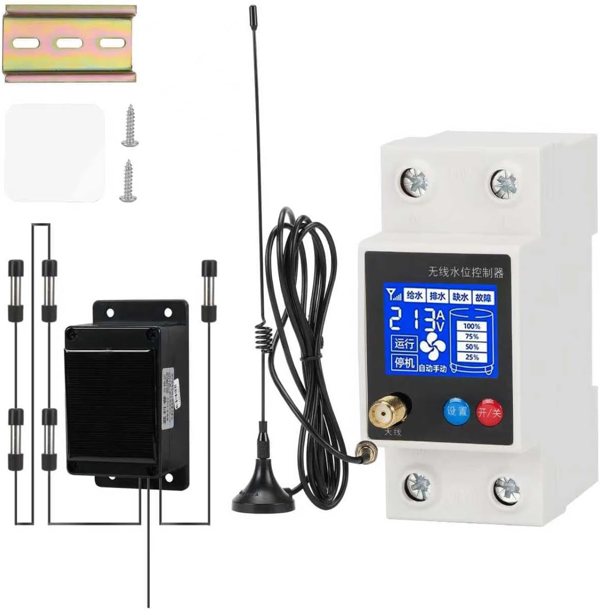 Remote Wireless Water Level Controller – Automatic Fill | Drain | LCD Water Level Display for Water Towers, Pools, or Tanks (Use This When The Water Tank is Exposed to The Sun)