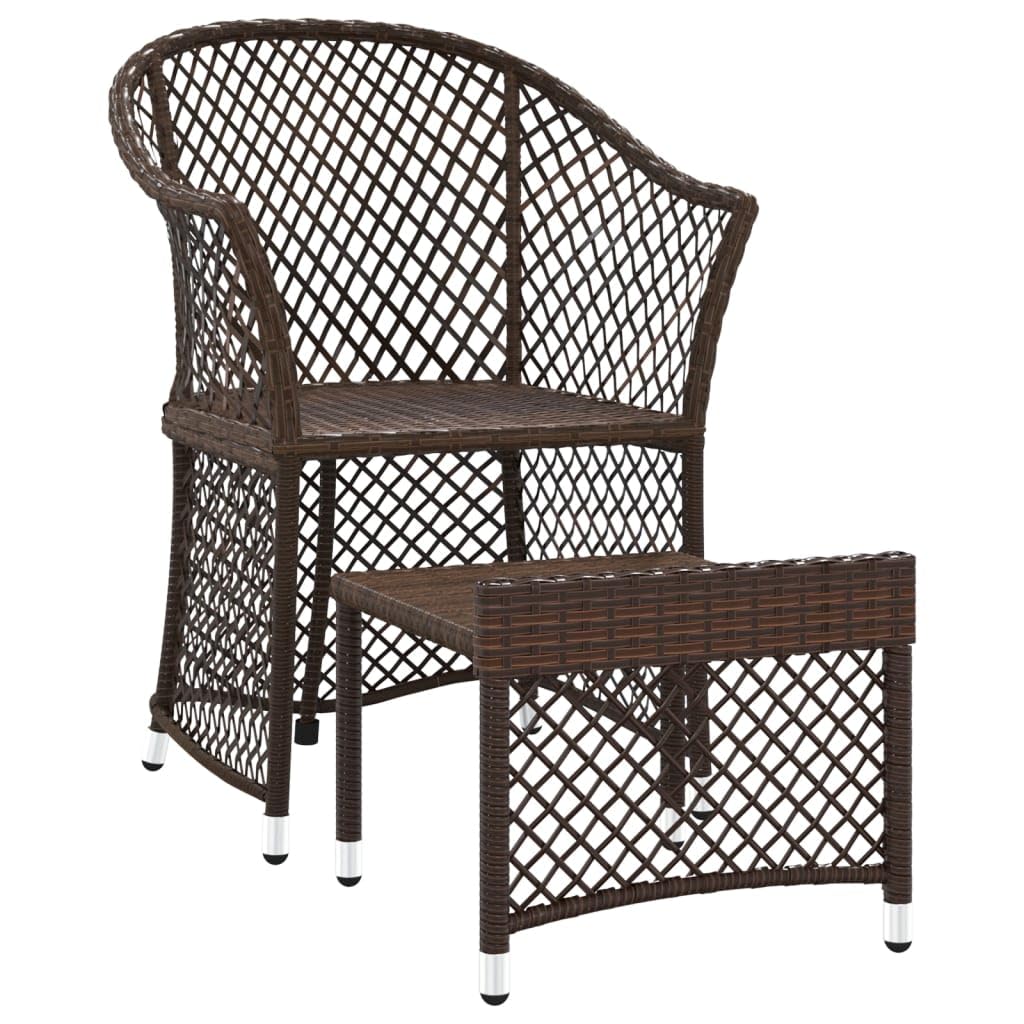 Set da Giardino 2 Pz in Polyrattan Marrone con Cuscini | Poltrona da esterno con poggiapiedi e cuscini per relax in terrazzo o patio. Struttura robusta in acciaio e PE rattan.