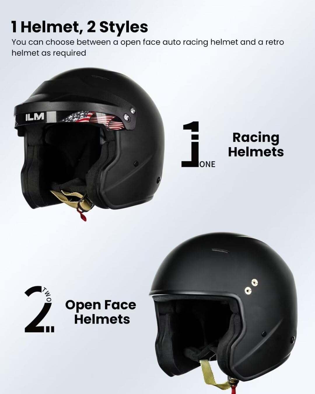 ILM Snell SA2020 Open Face Auto Racing Helmets for Men and Women Model R85 (M, MatteBlack)