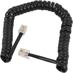 uxcell Cabo de telefone de extensão espiral RJ9 4P4C elástico 35,5 cm de comprimento, preto
