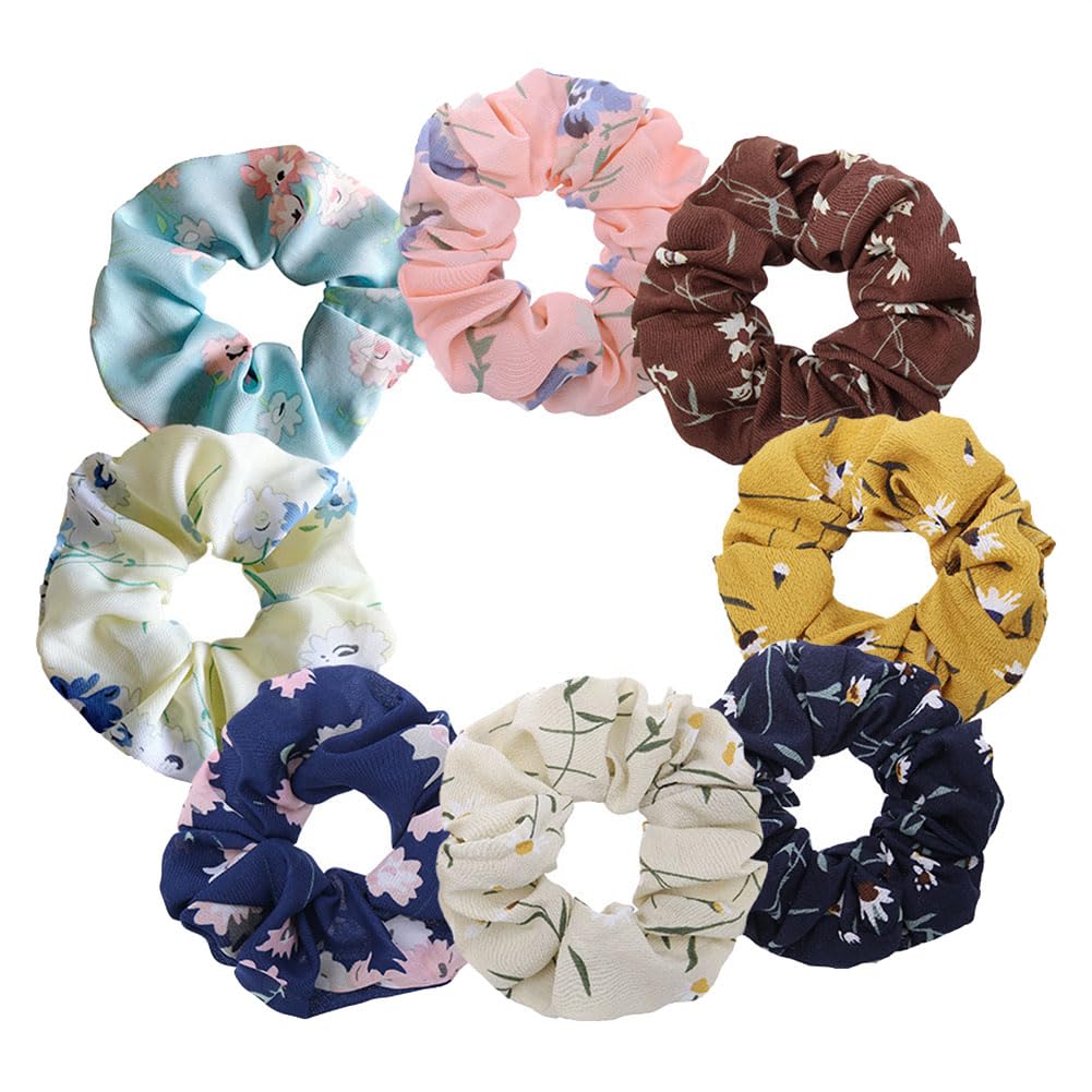 8 Pcs Chiffon Hair Scrunchies Colorful Flower Scrunchies Elastic Hair Bands Floral Hair Ties Boho Hair Ropes Vintage Ponytail Holders for Women Girls-image-33