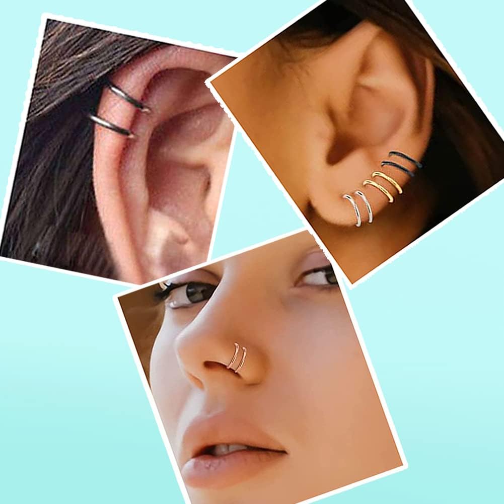 VitaCool Fake Nose Ring Hoop Fake Nose Stud Magnetic Septum Nose Ring Stud Stainless Steel CZ Fake Nose Piercing Stud Faux Nose Ear Lip Cuffs Non Pierced Jewelry for Women Men