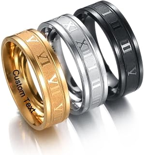 Customize Rings With Photo Text Roman Numberals Hand Made Stainless Steel Couples Ring Sketch Picture Engraved Promise Rings 6mm 8mm Silver Gold Color Black Rings